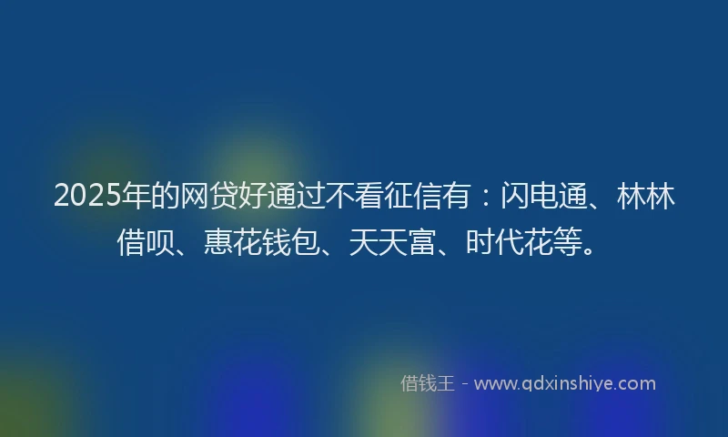 2025年的网贷好通过不看征信有：闪电通、林林借呗、惠花钱包、天天富、时代花等。