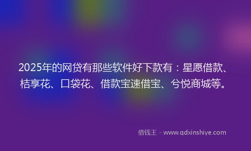 2025年的网贷有那些软件好下款有：星愿借款、桔享花、口袋花、借款宝速借宝、兮悦商城等。