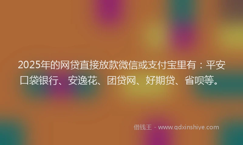 2025年的网贷直接放款微信或支付宝里有：平安口袋银行、安逸花、团贷网、好期贷、省呗等。