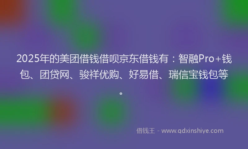 2025年的美团借钱借呗京东借钱有：智融Pro+钱包、团贷网、骏祥优购、好易借、瑞信宝钱包等。