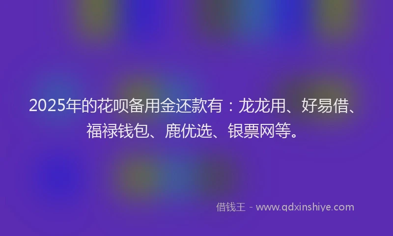 2025年的花呗备用金还款有：龙龙用、好易借、福禄钱包、鹿优选、银票网等。