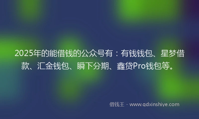 2025年的能借钱的公众号有：有钱钱包、星梦借款、汇金钱包、瞬下分期、鑫贷Pro钱包等。