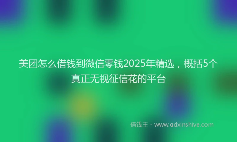 美团怎么借钱到微信零钱2025年精选，概括5个真正无视征信花的平台