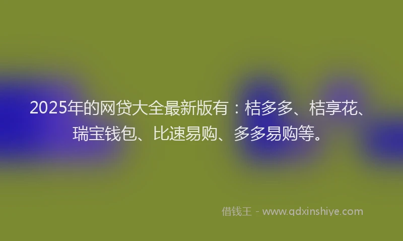 2025年的网贷大全最新版有：桔多多、桔享花、瑞宝钱包、比速易购、多多易购等。