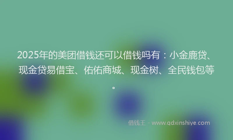 2025年的美团借钱还可以借钱吗有：小金鹿贷、现金贷易借宝、佑佑商城、现金树、全民钱包等。