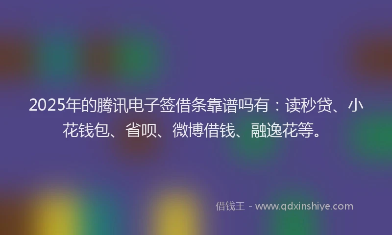 2025年的腾讯电子签借条靠谱吗有：读秒贷、小花钱包、省呗、微博借钱、融逸花等。