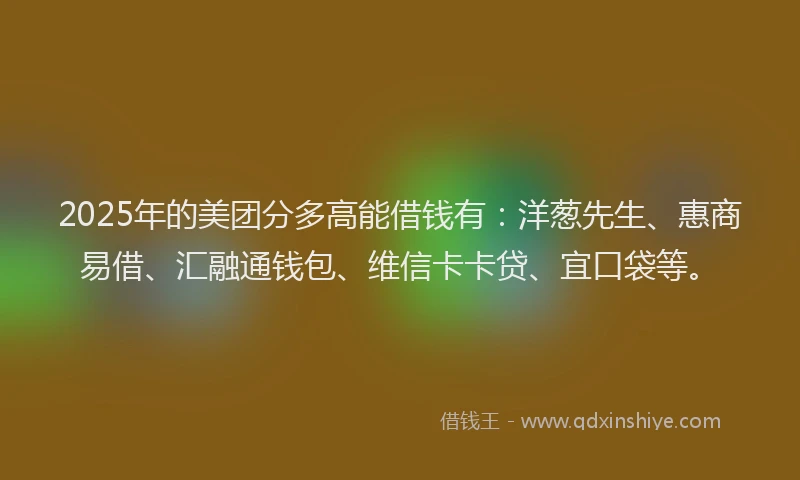 2025年的美团分多高能借钱有：洋葱先生、惠商易借、汇融通钱包、维信卡卡贷、宜口袋等。
