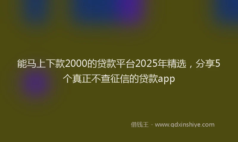 能马上下款2000的贷款平台2025年精选，分享5个真正不查征信的贷款app