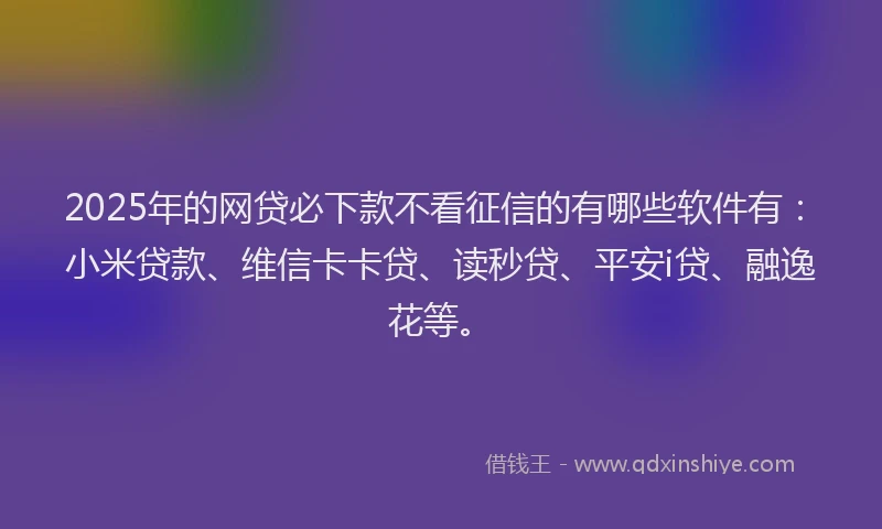 2025年的网贷必下款不看征信的有哪些软件有：小米贷款、维信卡卡贷、读秒贷、平安i贷、融逸花等。
