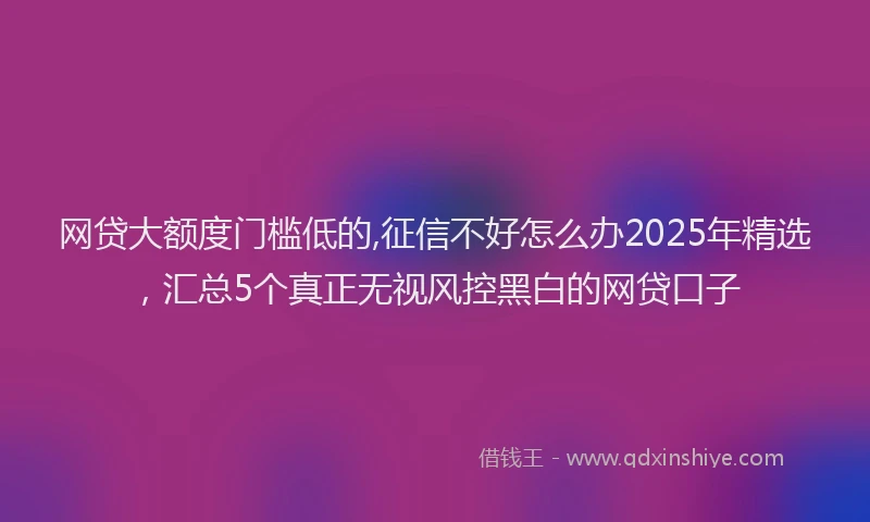 网贷大额度门槛低的,征信不好怎么办2025年精选，汇总5个真正无视风控黑白的网贷口子