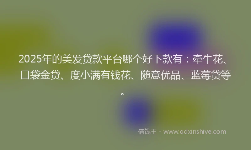 2025年的美发贷款平台哪个好下款有：牵牛花、口袋金贷、度小满有钱花、随意优品、蓝莓贷等。