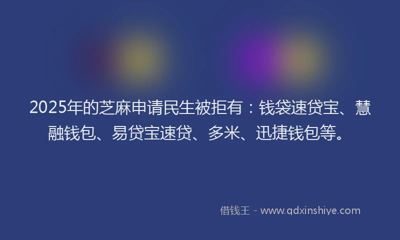 2025年的芝麻申请民生被拒有：钱袋速贷宝、慧融钱包、易贷宝速贷、多米、迅捷钱包等。