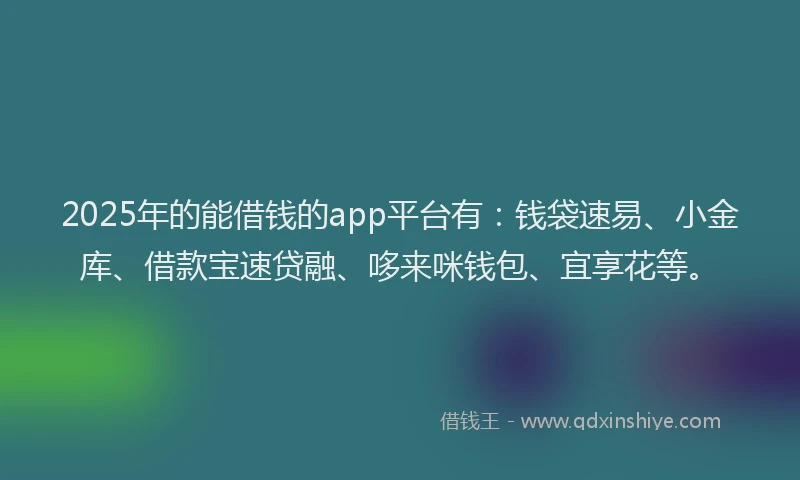 2025年的能借钱的app平台有:钱袋速易、小金库、借款宝速贷融、哆来咪钱包、宜享花等。