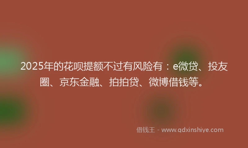2025年的花呗提额不过有风险有：e微贷、投友圈、京东金融、拍拍贷、微博借钱等。