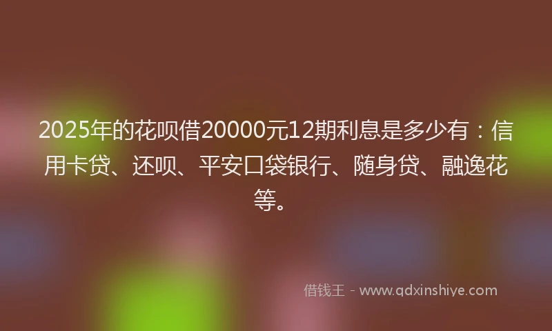 2025年的花呗借20000元12期利息是多少有：信用卡贷、还呗、平安口袋银行、随身贷、融逸花等。
