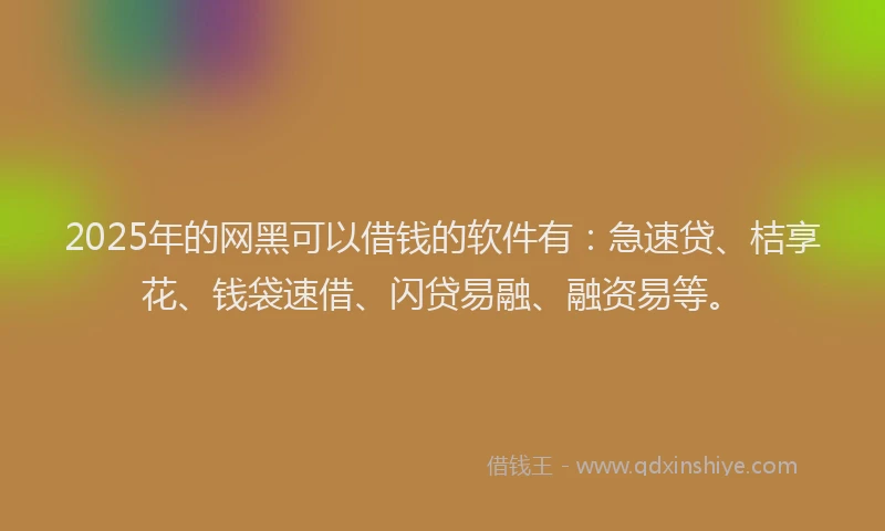 2025年的网黑可以借钱的软件有：急速贷、桔享花、钱袋速借、闪贷易融、融资易等。