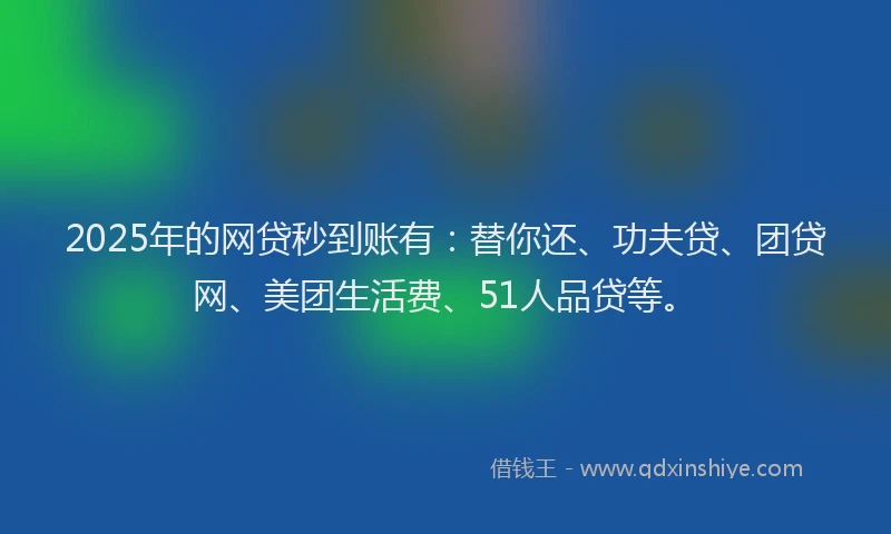 2025年的网贷秒到账有：替你还、功夫贷、团贷网、美团生活费、51人品贷等。