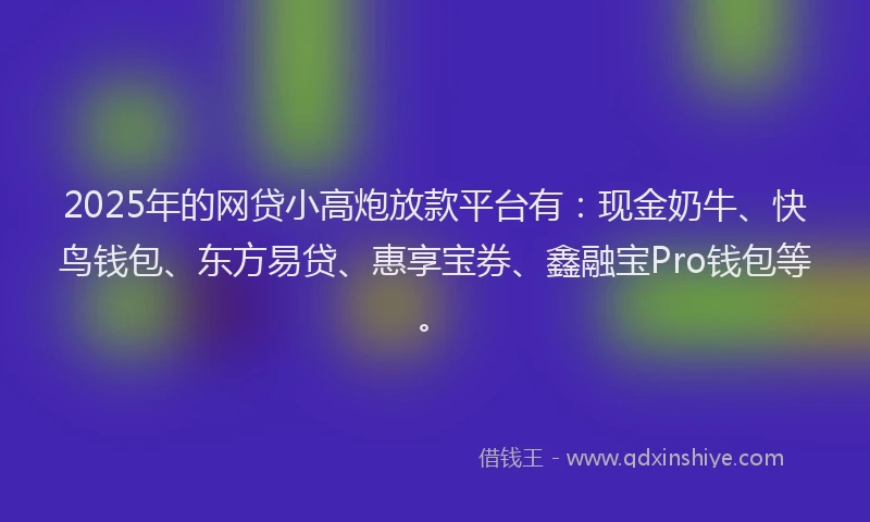 2025年的网贷小高炮放款平台有：现金奶牛、快鸟钱包、东方易贷、惠享宝券、鑫融宝Pro钱包等。