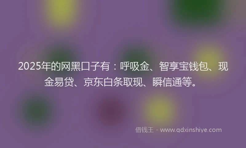 2025年的网黑口子有：呼吸金、智享宝钱包、现金易贷、京东白条取现、瞬信通等。