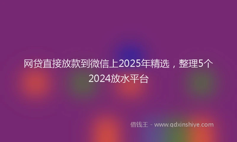 网贷直接放款到微信上2025年精选，整理5个2024放水平台