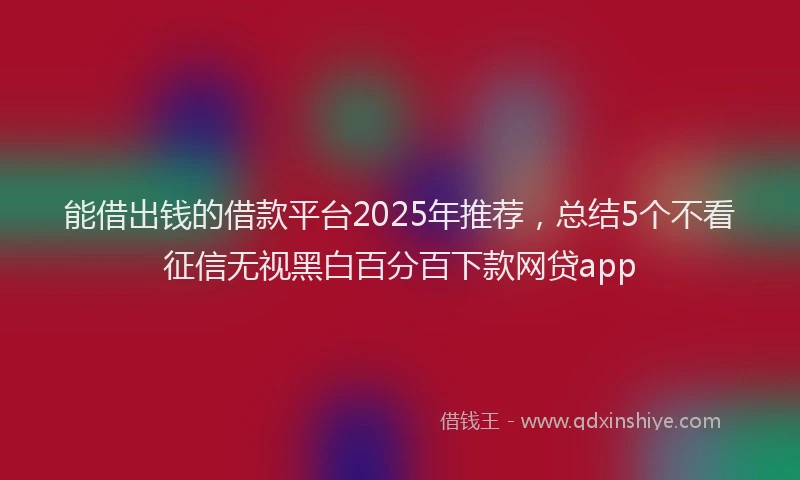 能借出钱的借款平台2025年推荐，总结5个不看征信无视黑白百分百下款网贷app