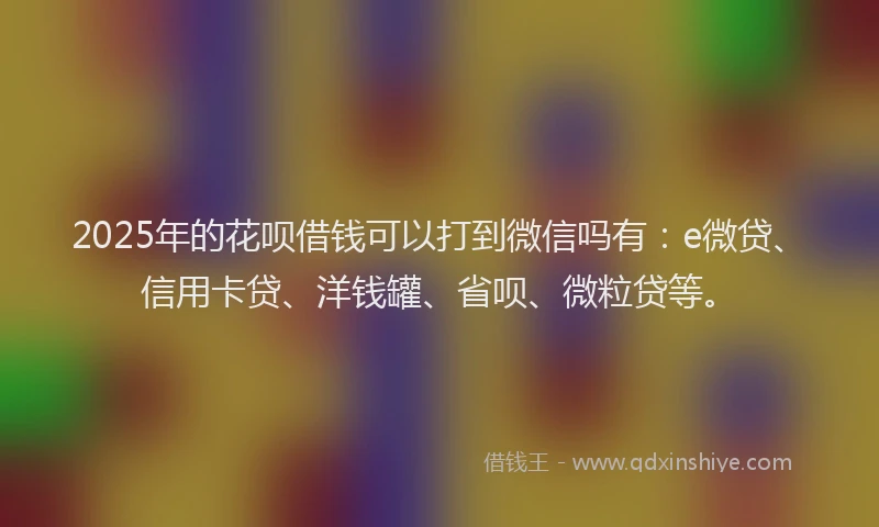 2025年的花呗借钱可以打到微信吗有：e微贷、信用卡贷、洋钱罐、省呗、微粒贷等。