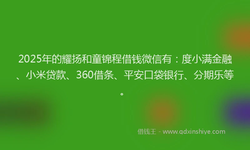 2025年的耀扬和童锦程借钱微信有：度小满金融、小米贷款、360借条、平安口袋银行、分期乐等。