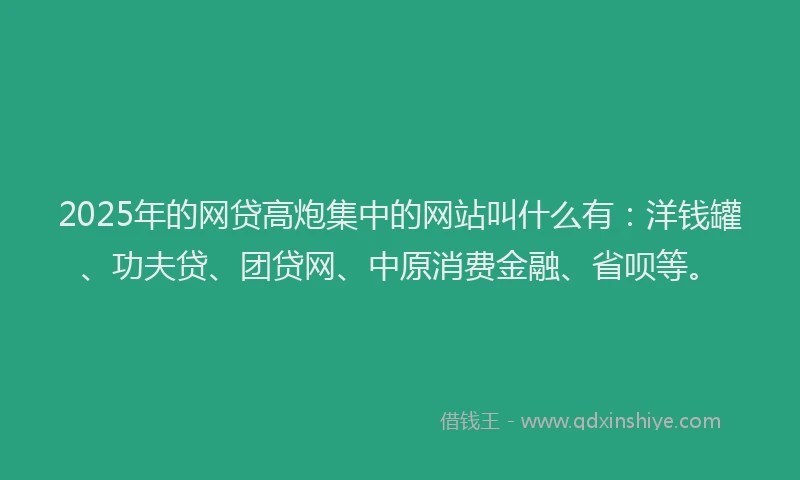 2025年的网贷高炮集中的网站叫什么有：洋钱罐、功夫贷、团贷网、中原消费金融、省呗等。