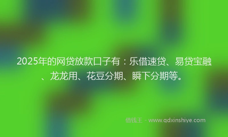 2025年的网贷放款口子有：乐借速贷、易贷宝融、龙龙用、花豆分期、瞬下分期等。