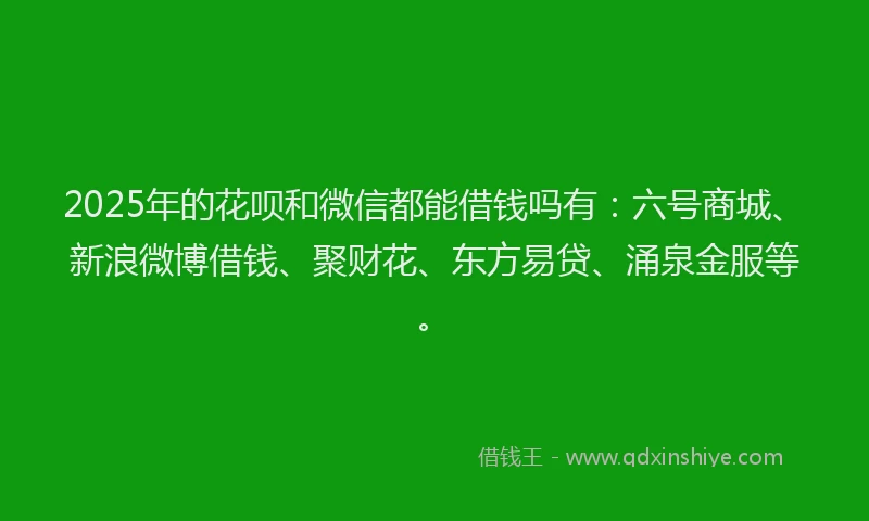 2025年的花呗和微信都能借钱吗有：六号商城、新浪微博借钱、聚财花、东方易贷、涌泉金服等。
