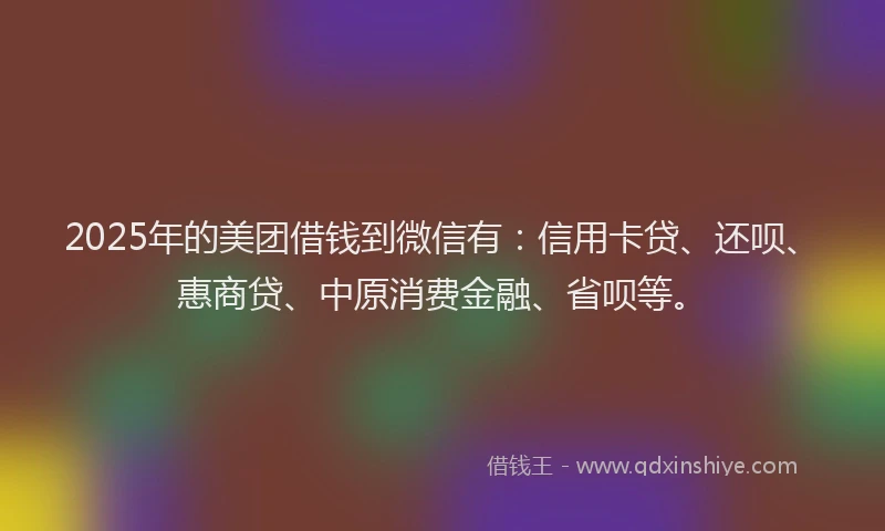 2025年的美团借钱到微信有：信用卡贷、还呗、惠商贷、中原消费金融、省呗等。