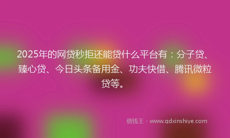 2025年的网贷秒拒还能贷什么平台有：分子贷、臻心贷、今日头条备用金、功夫快借、腾讯微粒贷等。