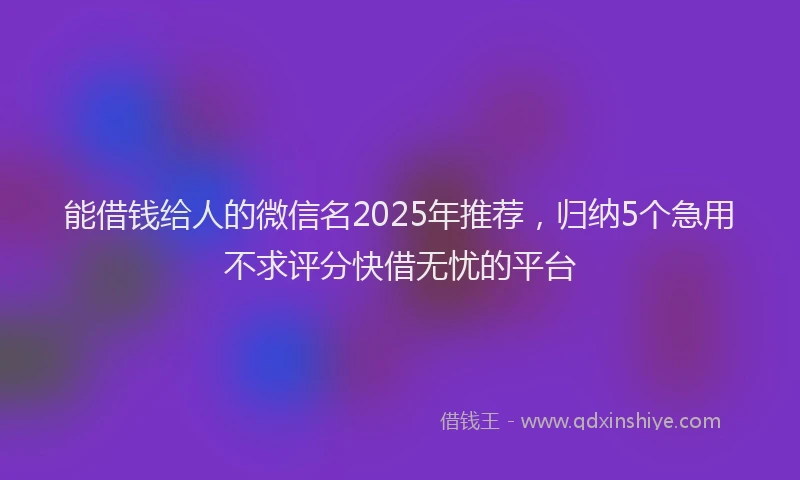 能借钱给人的微信名2025年推荐，归纳5个急用不求评分快借无忧的平台