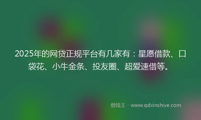 2025年的网贷正规平台有几家有：星愿借款、口袋花、小牛金条、投友圈、超爱速借等。