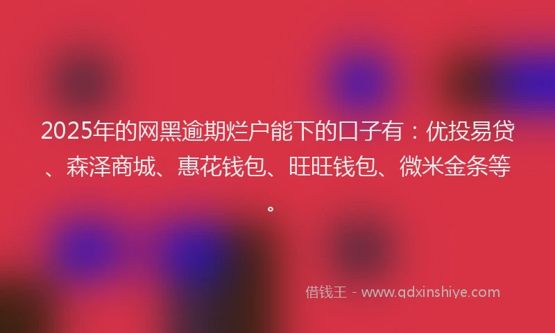 2025年的网黑逾期烂户能下的口子有：优投易贷、森泽商城、惠花钱包、旺旺钱包、微米金条等。