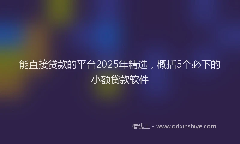 能直接贷款的平台2025年精选，概括5个必下的小额贷款软件