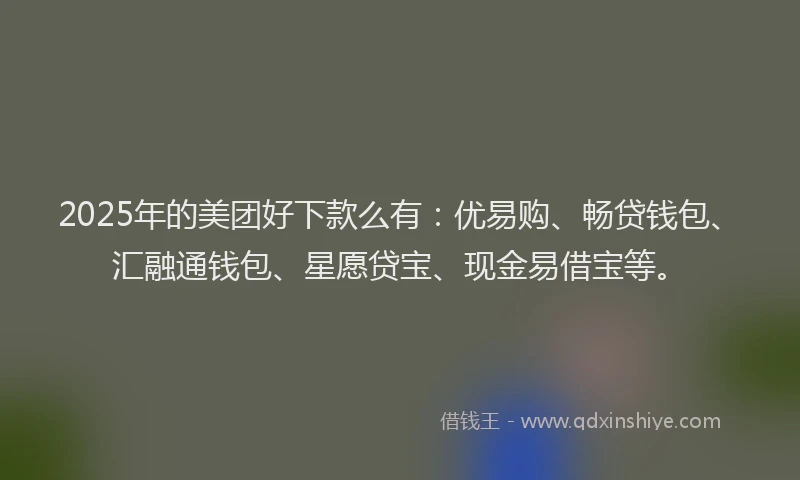 2025年的美团好下款么有：优易购、畅贷钱包、汇融通钱包、星愿贷宝、现金易借宝等。