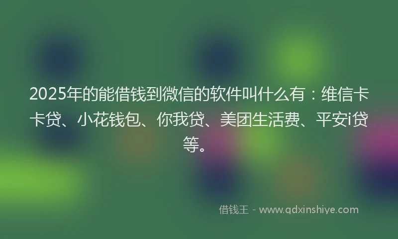 2025年的能借钱到微信的软件叫什么有：维信卡卡贷、小花钱包、你我贷、美团生活费、平安i贷等。