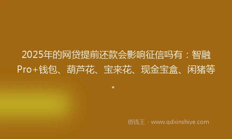 2025年的网贷提前还款会影响征信吗有：智融Pro+钱包、葫芦花、宝来花、现金宝盒、闲猪等。