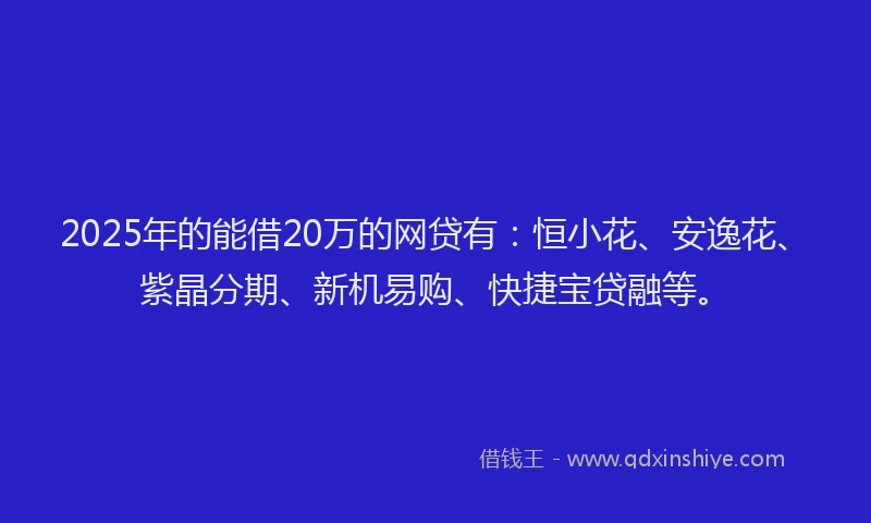 2025年的能借20万的网贷有：恒小花、安逸花、紫晶分期、新机易购、快捷宝贷融等。