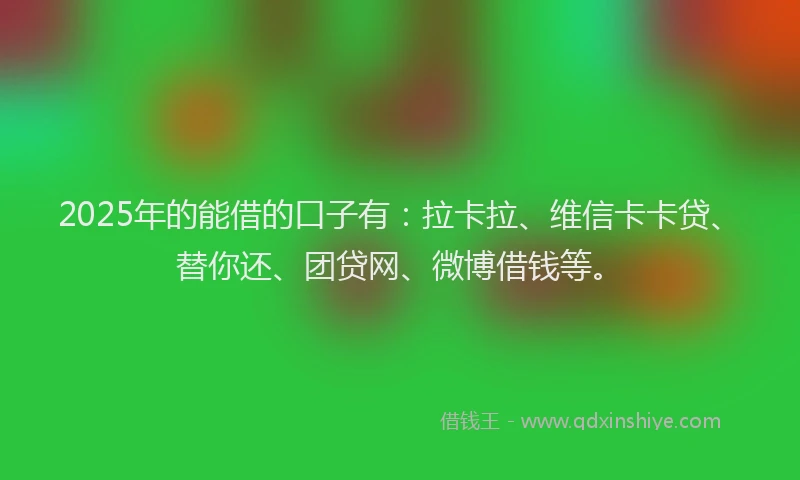 2025年的能借的口子有：拉卡拉、维信卡卡贷、替你还、团贷网、微博借钱等。