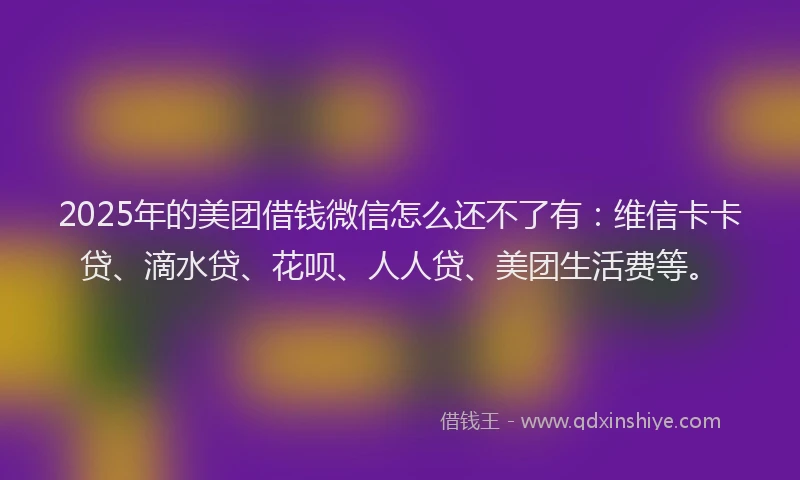 2025年的美团借钱微信怎么还不了有：维信卡卡贷、滴水贷、花呗、人人贷、美团生活费等。