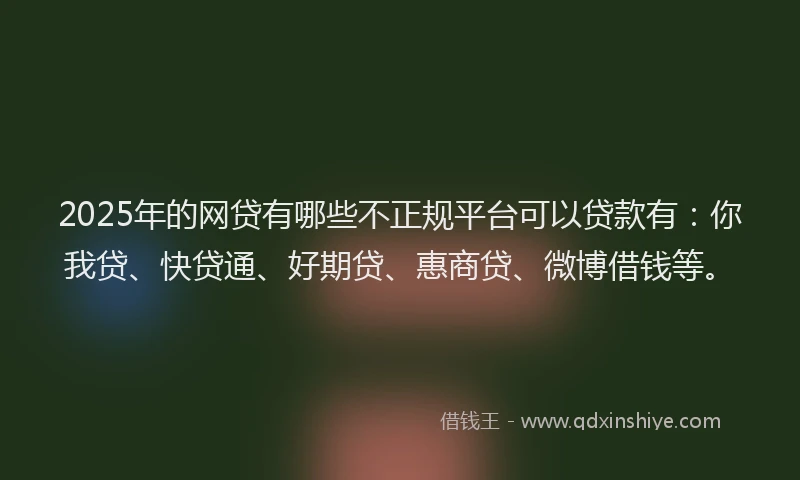 2025年的网贷有哪些不正规平台可以贷款有：你我贷、快贷通、好期贷、惠商贷、微博借钱等。