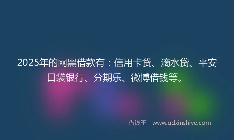 2025年的网黑借款有：信用卡贷、滴水贷、平安口袋银行、分期乐、微博借钱等。