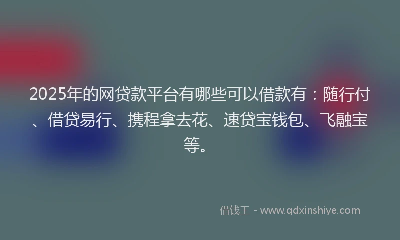 2025年的网贷款平台有哪些可以借款有：随行付、借贷易行、携程拿去花、速贷宝钱包、飞融宝等。