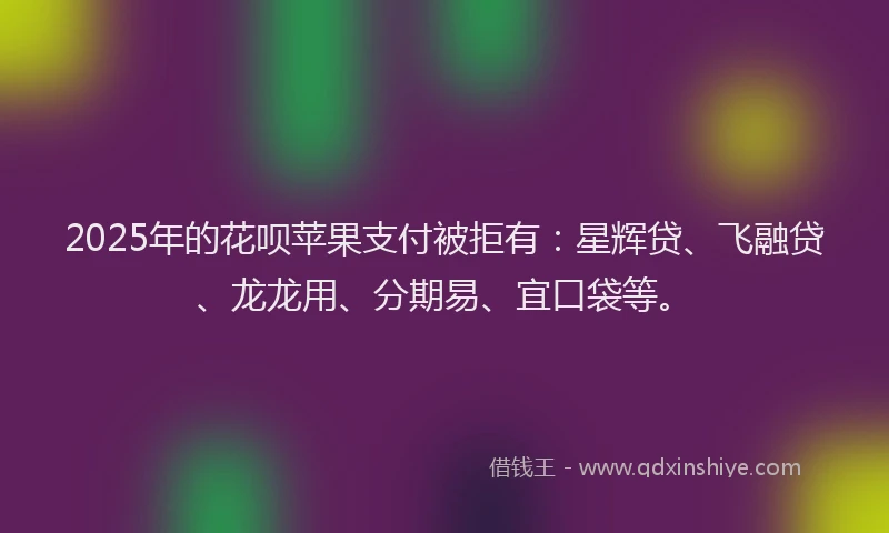2025年的花呗苹果支付被拒有：星辉贷、飞融贷、龙龙用、分期易、宜口袋等。