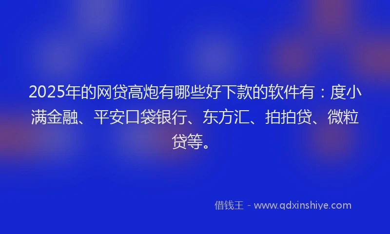 2025年的网贷高炮有哪些好下款的软件有：度小满金融、平安口袋银行、东方汇、拍拍贷、微粒贷等。