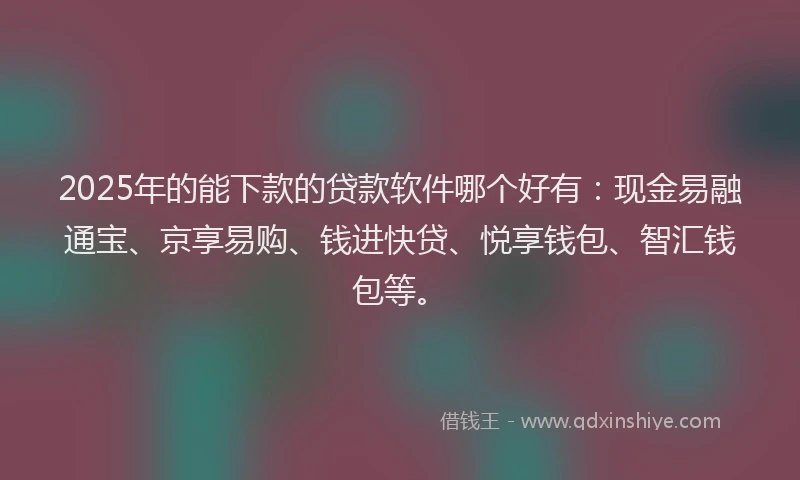 2025年的能下款的贷款软件哪个好有：现金易融通宝、京享易购、钱进快贷、悦享钱包、智汇钱包等。