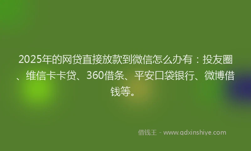 2025年的网贷直接放款到微信怎么办有:投友圈、维信卡卡贷、360借条、平安口袋银行、微博借钱等。