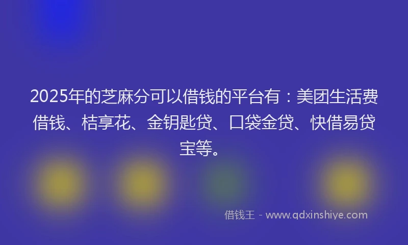2025年的芝麻分可以借钱的平台有：美团生活费借钱、桔享花、金钥匙贷、口袋金贷、快借易贷宝等。
